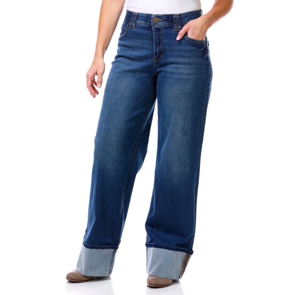 Democracy Women Cotton Denim Jeans 16 Blue‎ Ab-Tech Wide Leg Fixed Cuff Stretch